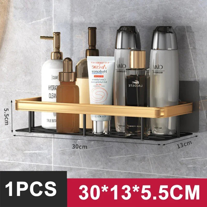 No-Drill Bathroom Corner Shelf – Aluminum Shower Storage Organizer