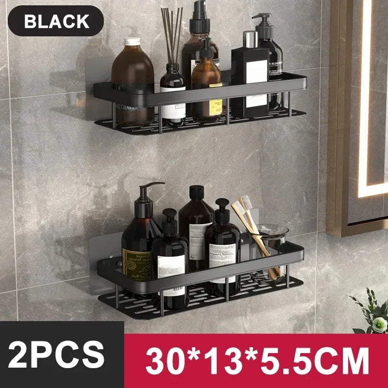 No-Drill Bathroom Corner Shelf – Aluminum Shower Storage Organizer