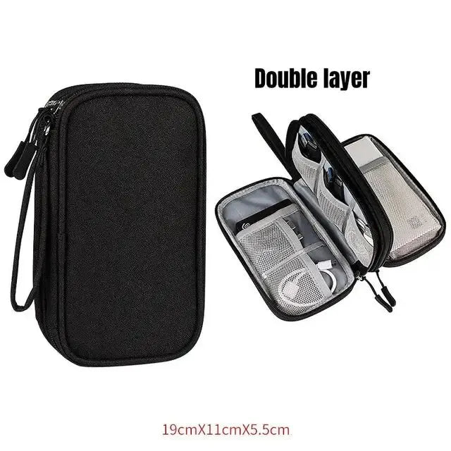 Travel Cable Organizer Bag – Waterproof Double Layer Electronics Storage Case