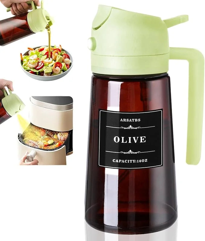 2-in-1 Glass Oil Sprayer & Dispenser – 470ml Kitchen Oil Bottle