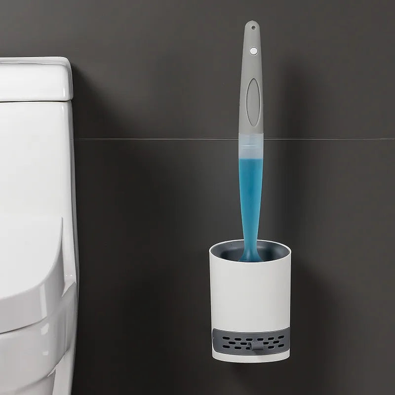 Luxury Silicone Toilet Brush with Ventilated Holder – Quick Dry Bathroom Cleaning Set