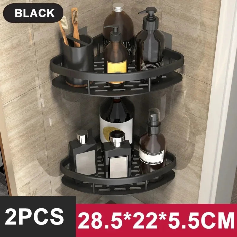 No-Drill Bathroom Corner Shelf – Aluminum Shower Storage Organizer