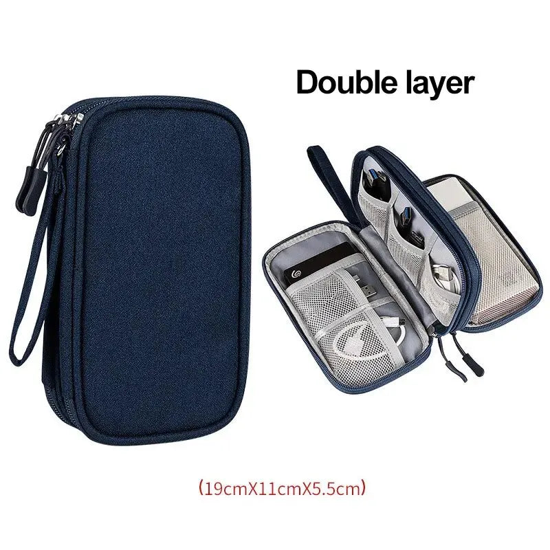 Travel Cable Organizer Bag – Waterproof Double Layer Electronics Storage Case