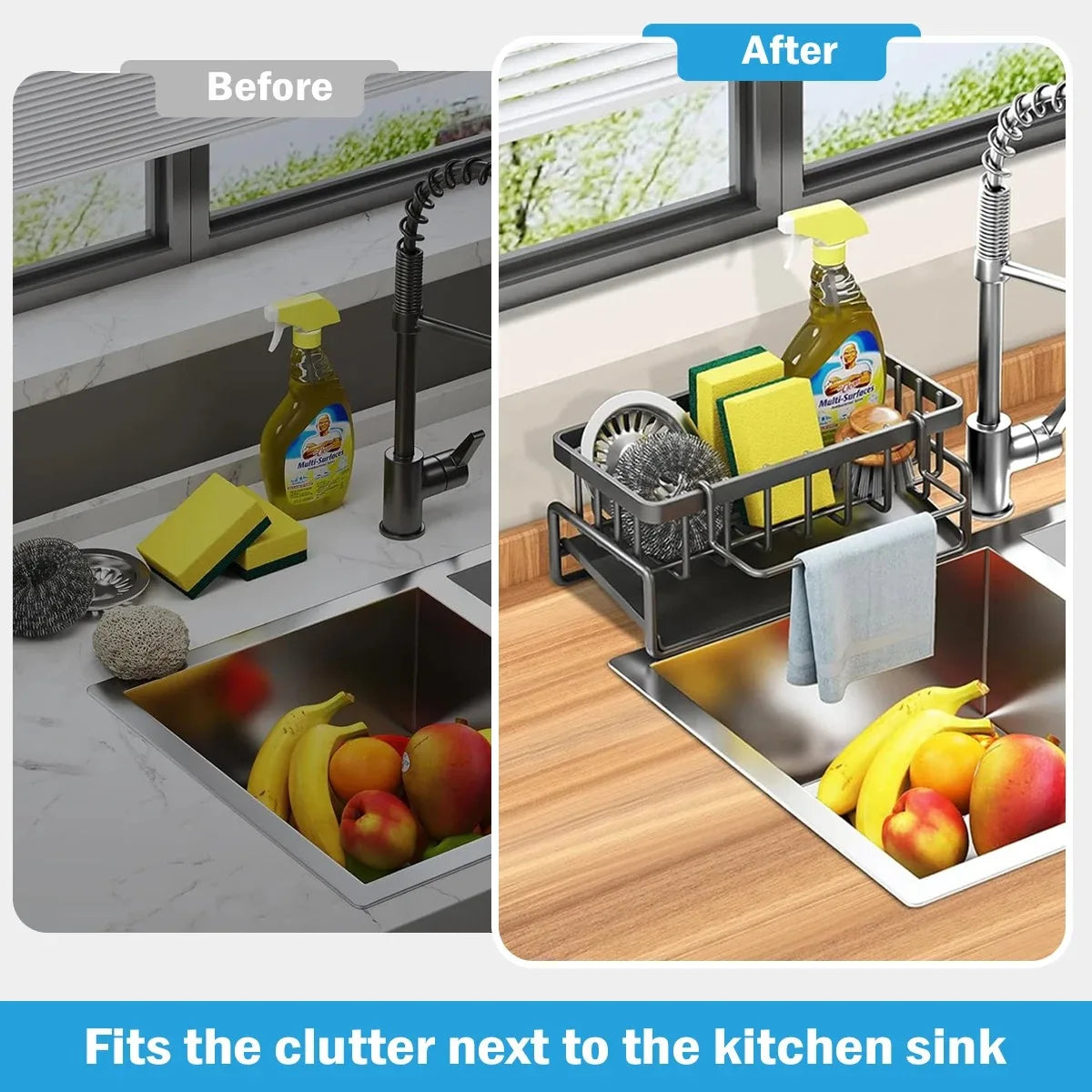 Kitchen Sink Organizer Rack – Multi-Purpose Sponge & Soap Holder