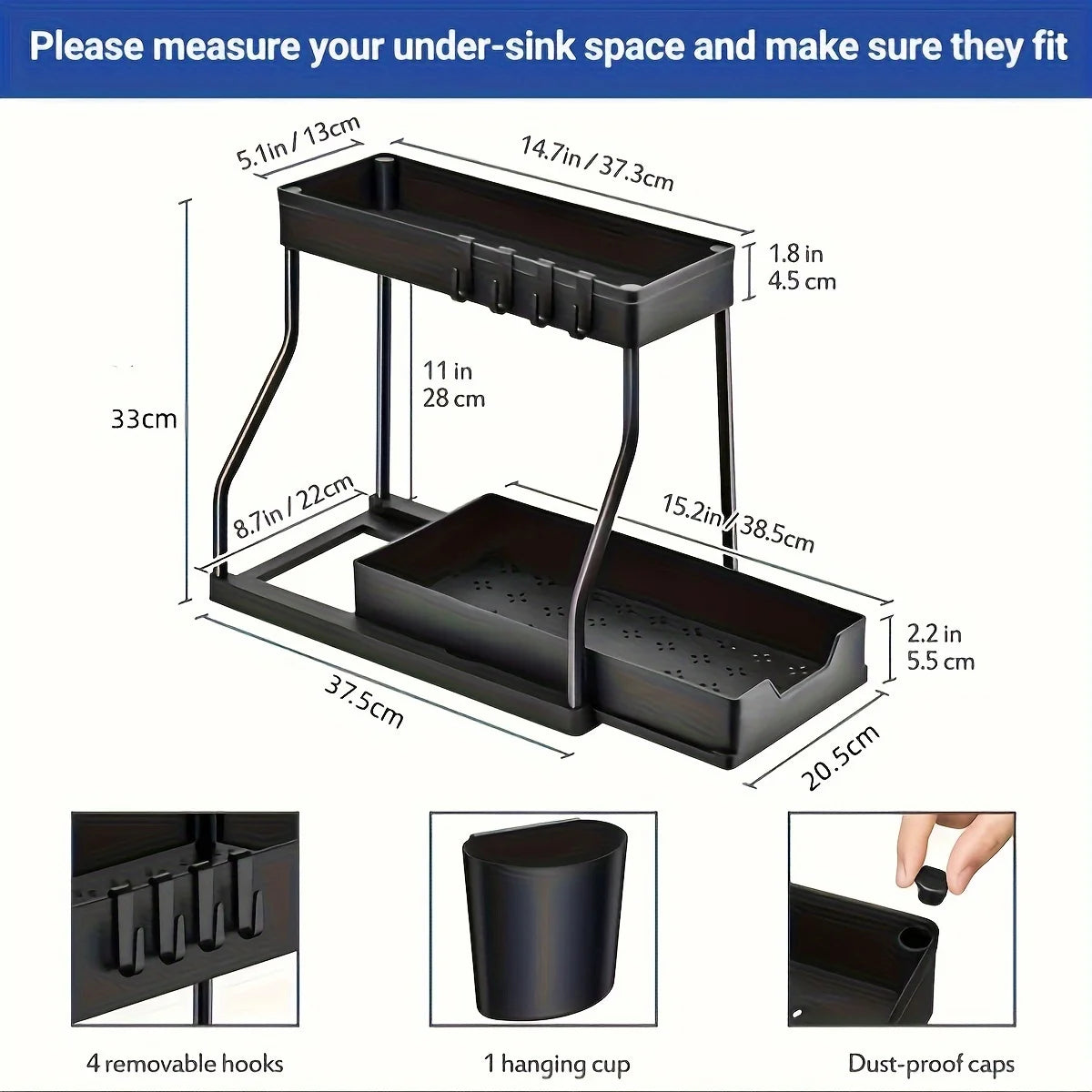 2-Tier Pull-Out Under Sink Organizer – Space Saving Storage Drawer