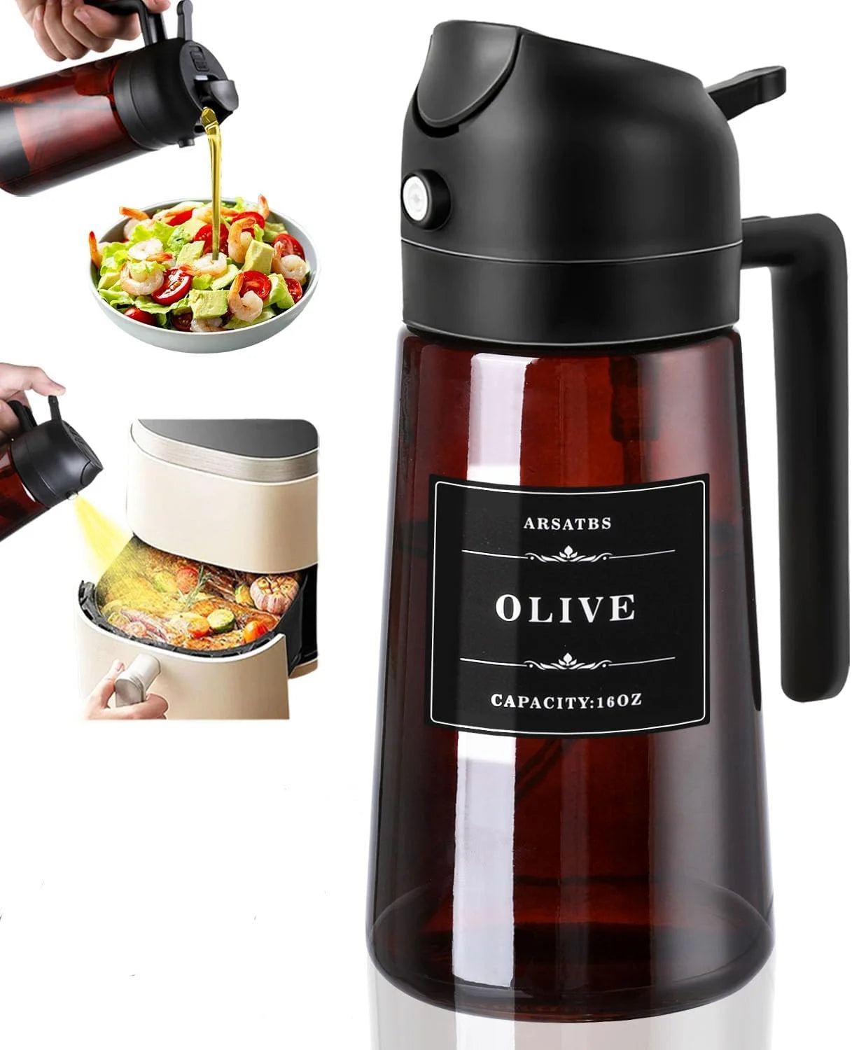 2-in-1 Glass Oil Sprayer & Dispenser – 470ml Kitchen Oil Bottle