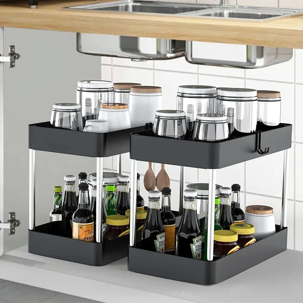 2-Tier Under Sink Storage Organizer – Pull-Out Kitchen & Bathroom Cabinet Rack