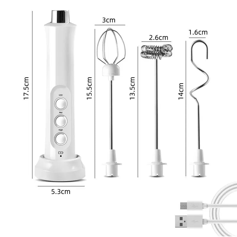 3-in-1 Rechargeable Electric Milk Frother – Handheld Coffee Mixer