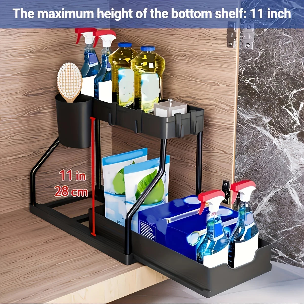 2-Tier Pull-Out Under Sink Organizer – Space Saving Storage Drawer