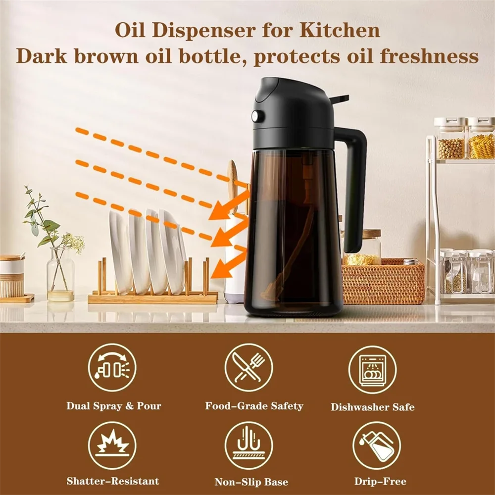 2-in-1 Glass Oil Sprayer & Dispenser – 470ml Kitchen Oil Bottle