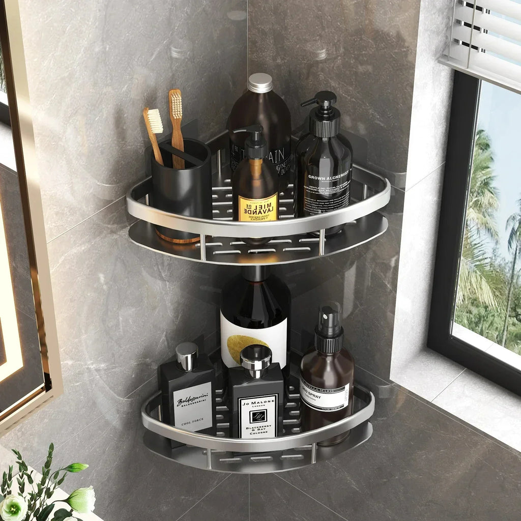 No-Drill Bathroom Corner Shelf – Aluminum Shower Storage Organizer